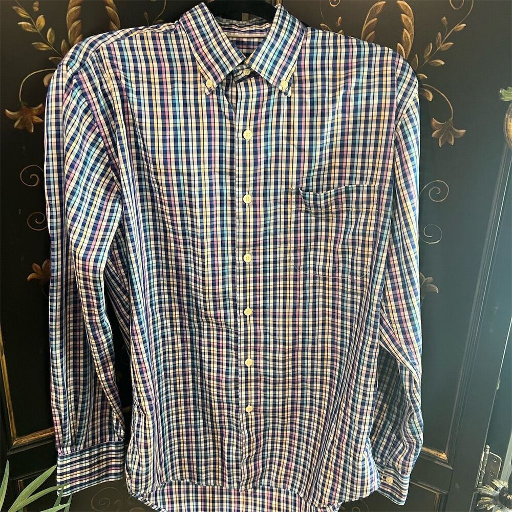 Peter Millar Men's M Plaid Button-Down Shirt Multicolor Long Sleeve Casual
